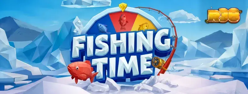 Interface do jogo Fishing Time da BGaming com tema de pesca no gelo